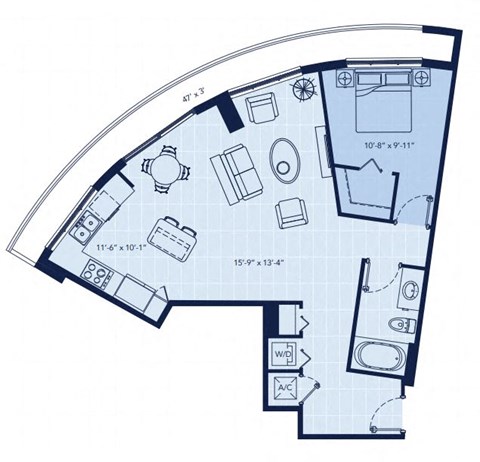 a floor plan of a small apartment at Regatta at New River, Fort Lauderdale, 33301